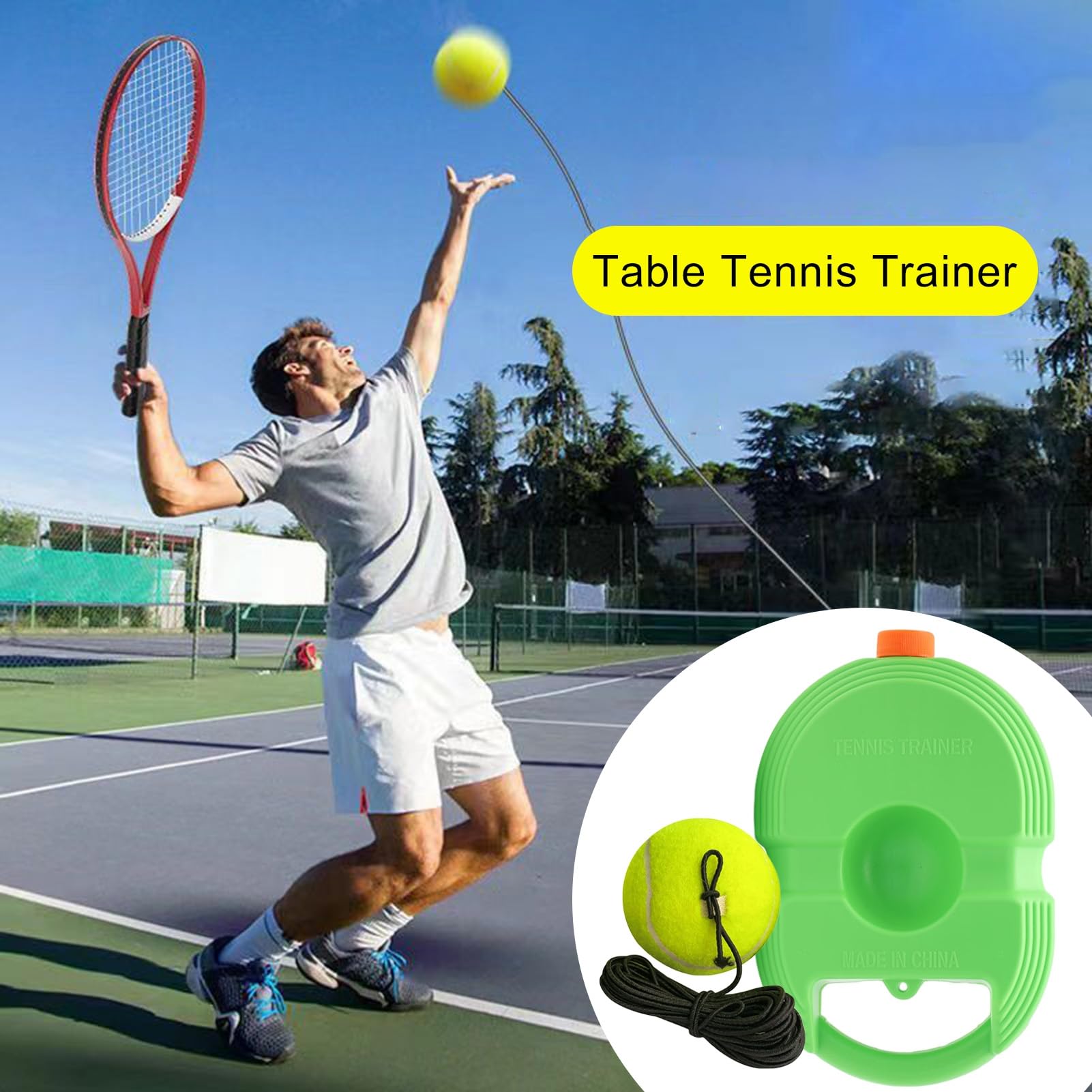 Base Per Allenatore Di Tennis, Set Di Allenatore Per Base Posteriore Per Pallina Da Tennis Corda Elastica In Gomma Palla Da Rimbalzo Per Allenatore Di - Foto 4