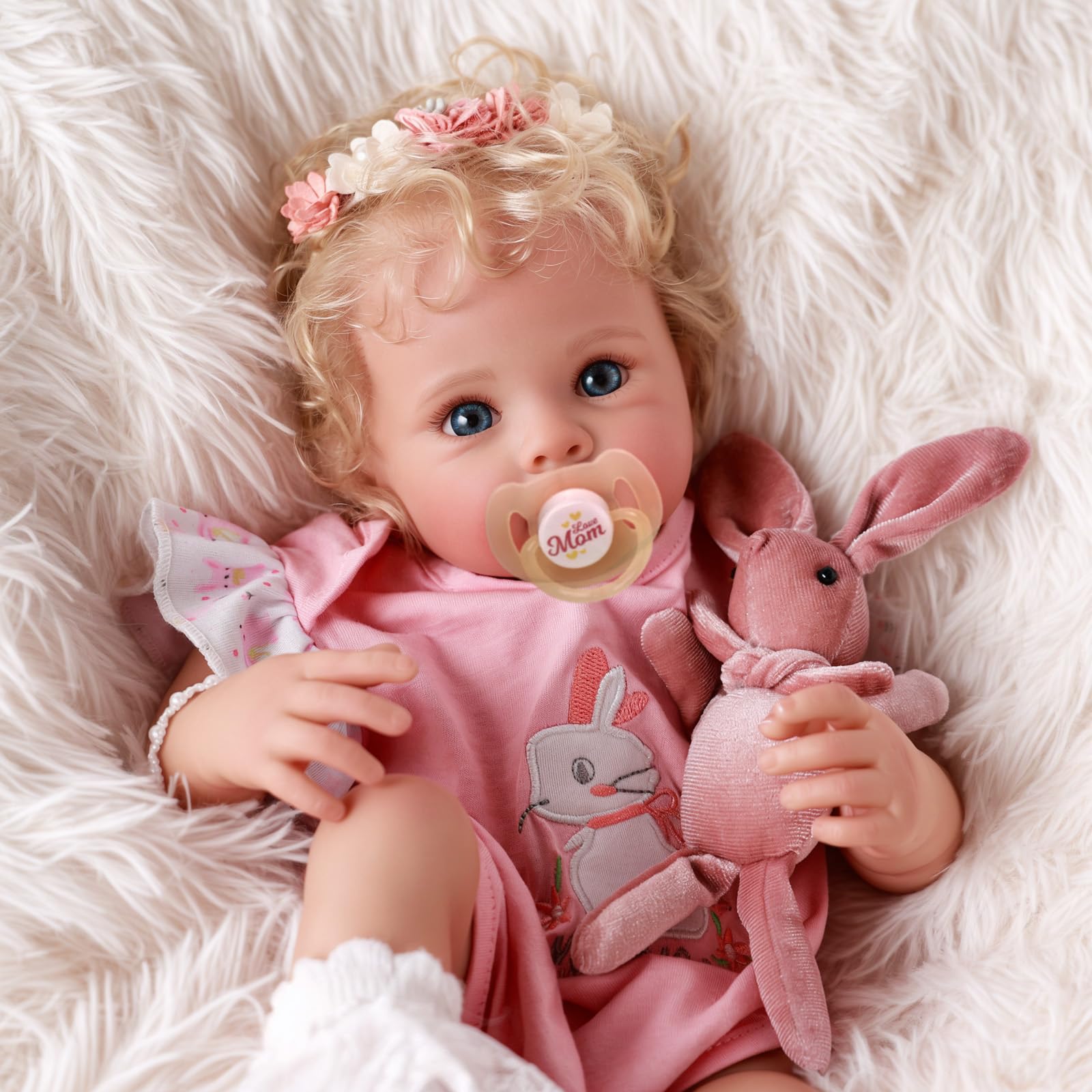 JIZHI Reborn Girl, 17 Inch Blue Eyes Realistic Baby Dolls Soft Cloth Body with Hand Rooted Hair, Vinyl Head - Image 2