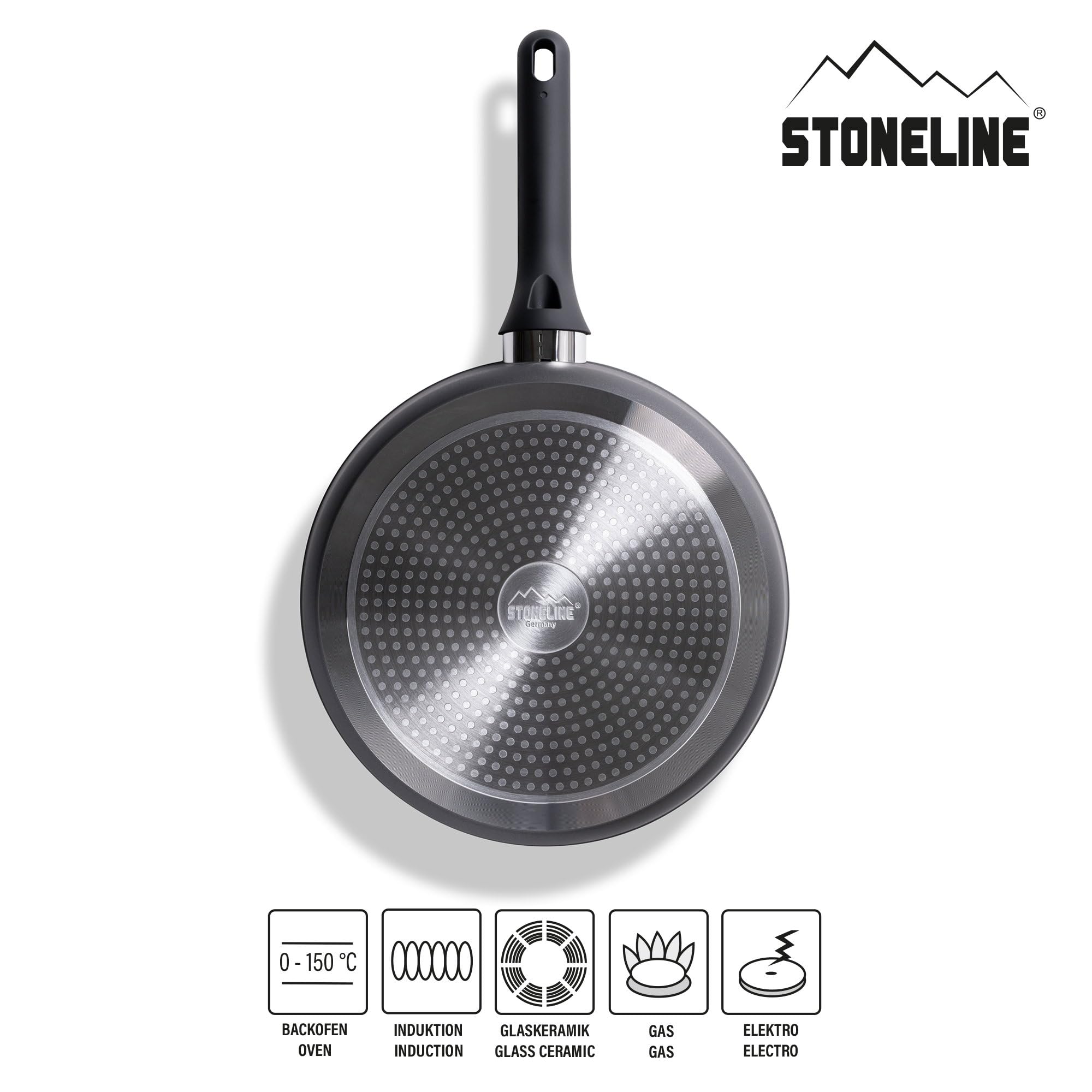 STONELINE Schmorpfanne 28 cm Antihaft Pfanne hoher Rand, Tiefe Pfanne mit Deckel Induktionspfanne Beschichtet mit echten Steinpartikeln, alle Herdarten Backofen, ohne Fett und Öl braten, Roségold