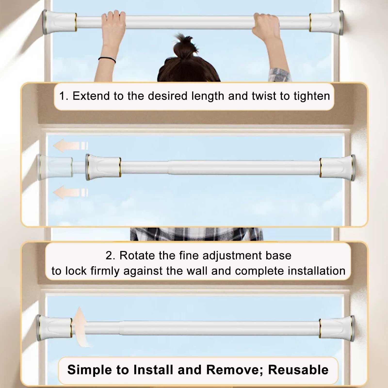 Tringle Rideau Sans Percage Extensible, Tringle de Douche Réglable de 0,7 à 4,7 M, Antirouille pour Salle de Bain, Placard, Fenêtre, Séparation de Pièce(Gray,0.9-1.6m/35-63in)