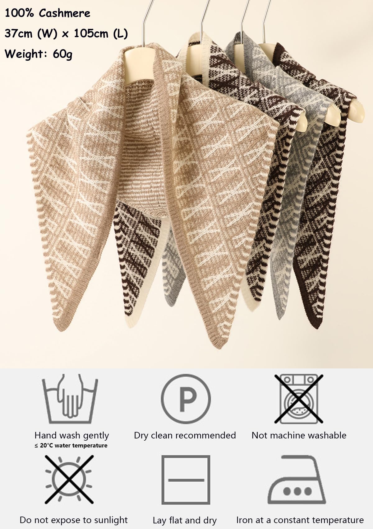 YUONNY Bufanda Triangular Chales Reversible de Punto 100% Cachemira para Mujer, Suave Cálida Triángulo Pañuelo de Cuello para Otoño Invierno, Moda Mantón Pequeño Calentador de Cuello, Regalo