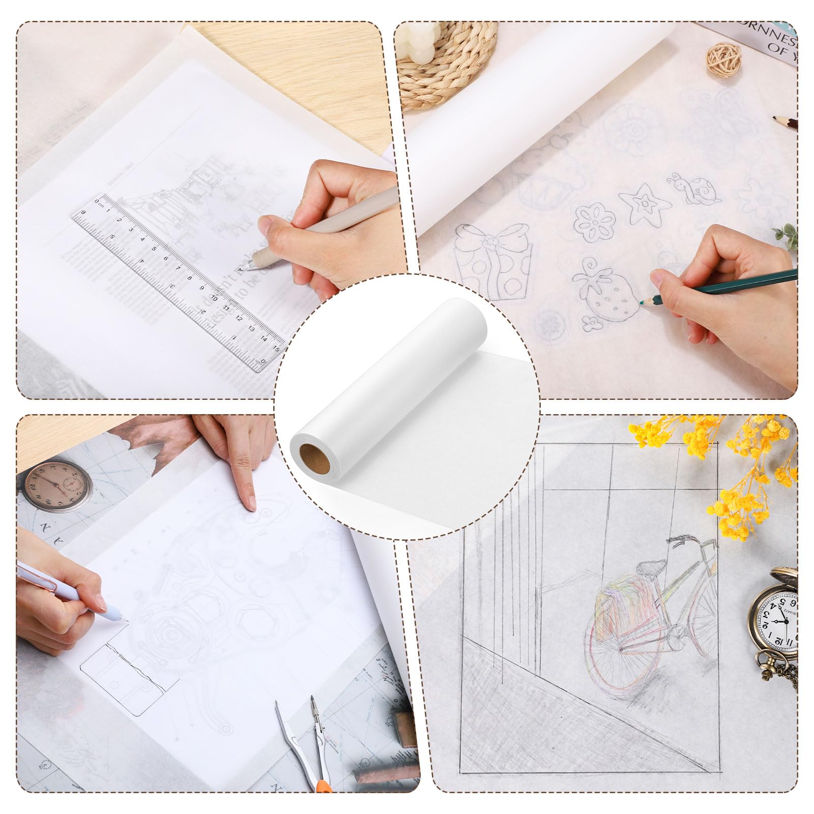 Rollo de papel de calco de 24 pulgadas x 50 yardas, papel de calco translúcido blanco para costura, dibujo, bocetos, envoltura de regalos