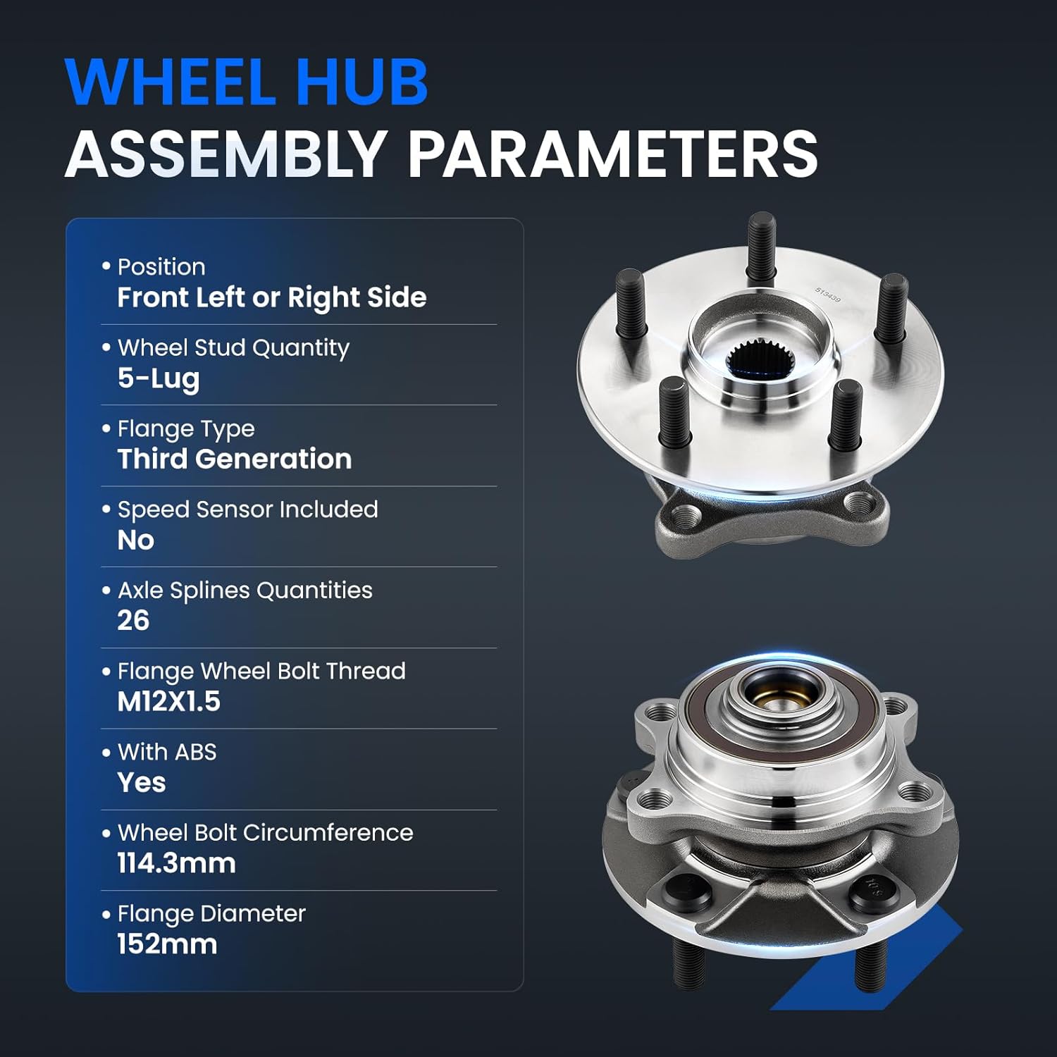 513439 Front Wheel Bearing and Hub Assembly Compatible with Toyota Camry 2018-2022, for Avalon 2021, Compatible with Lexus 2021-2023 ES250, L4 2.5L GAS, 5-Lug with ABS, 1PCS