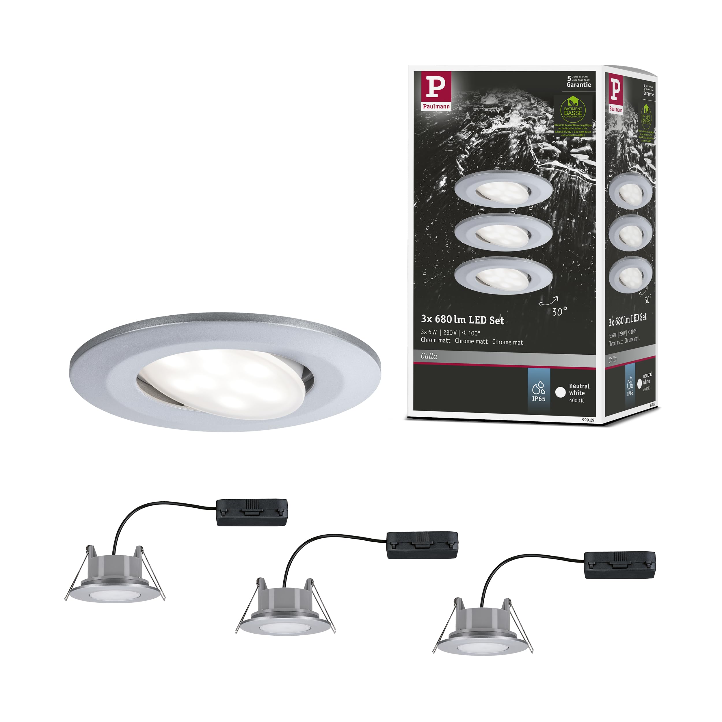 Paulmann 99929.0 Calla LED Bathroom Recessed Light Set 18W IP65 Chrome