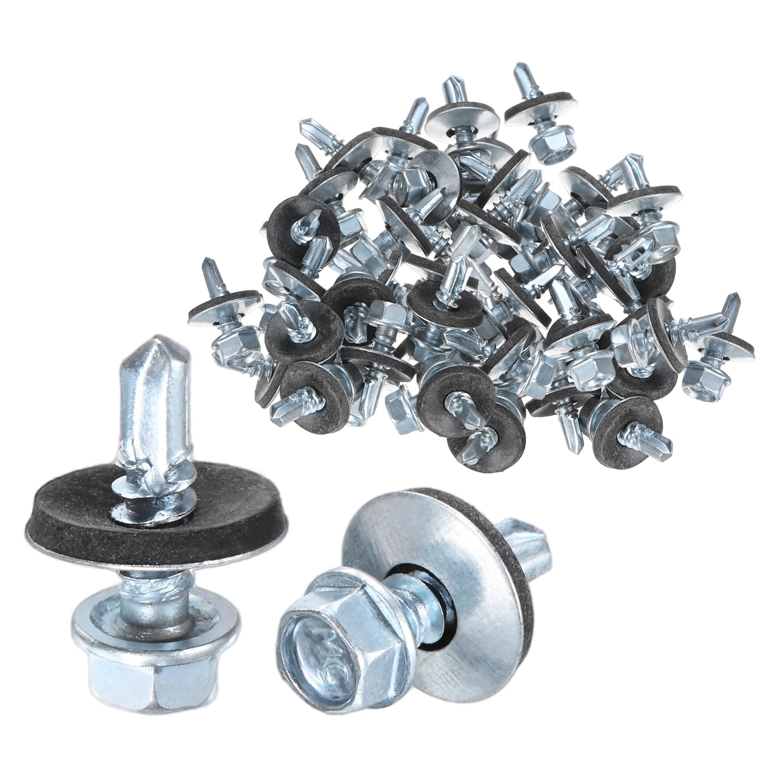 M METERXITY 50-Pack Self Drilling Screws with Rubber Washer M5.5 x 19mm Zinc Plated Carbon Steel Hex Head Self-Tapping Screws for Metal Roofing/Siding Panels/Steel Structures — image 1