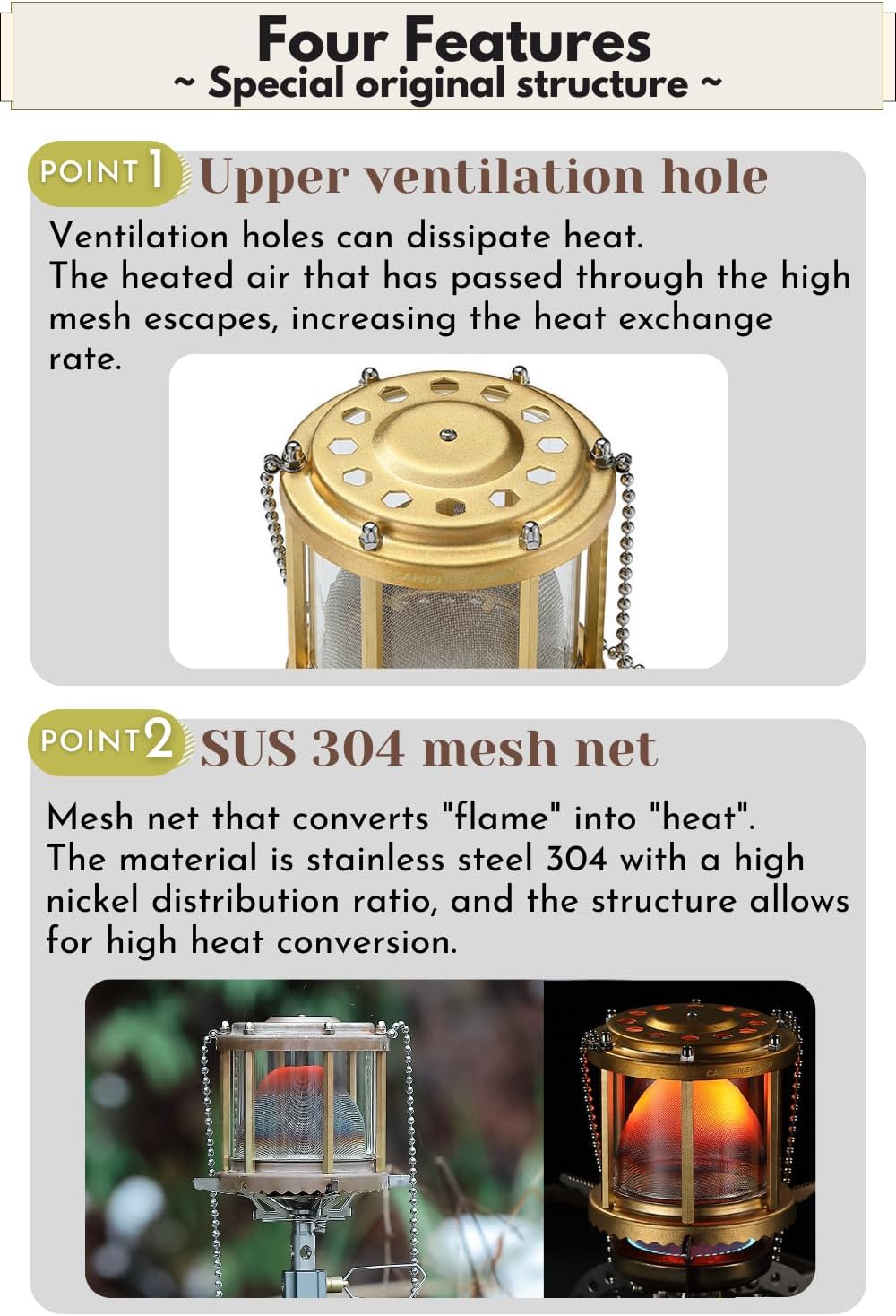 CAMPINGMOON Far Infrared Heater Fire Mesh Camping Stove Stove Attachment SUNNY NIGHT NX-90