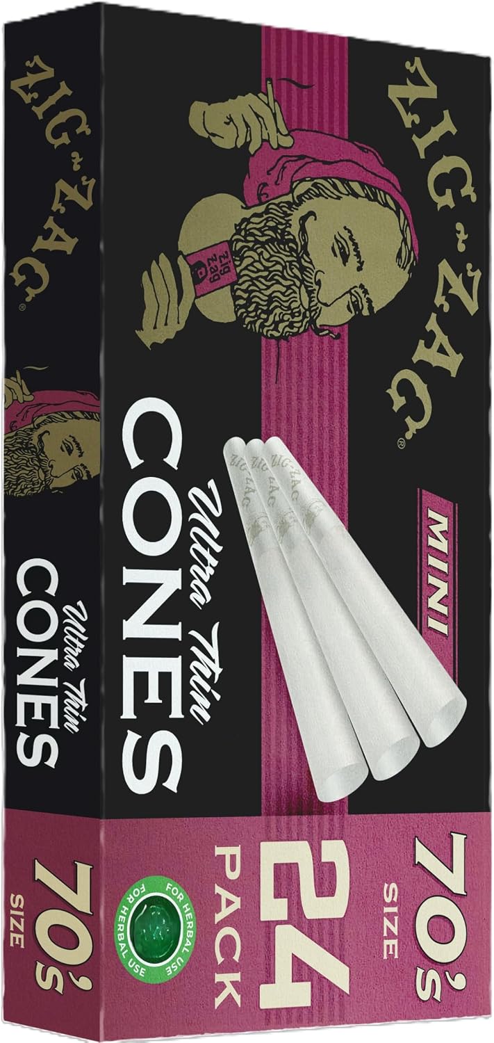 Zig-Zag 70mm Ultra Thin Pre Rolled Cones - 24 Pack Box | Premium Quality | Slow Burn | Easy to Fill | Versatile Rolling Papers | 24 Rolling Papers