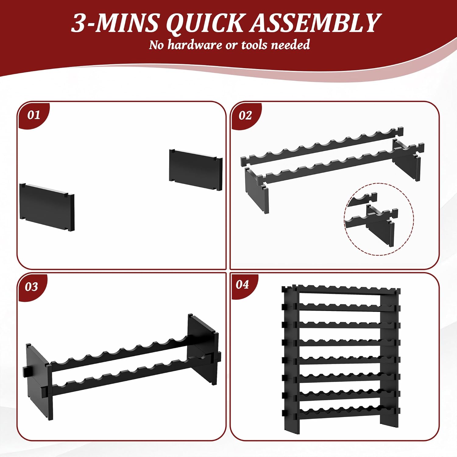 VASMIA Bamboo Stackable Wine Rack,72 Bottles Wine Rack Freestanding Floor,No Tools Assembly,8-Tier Display Wine Storage Shelf for Kitchen, Bar, Dining Room,Cellar,Black