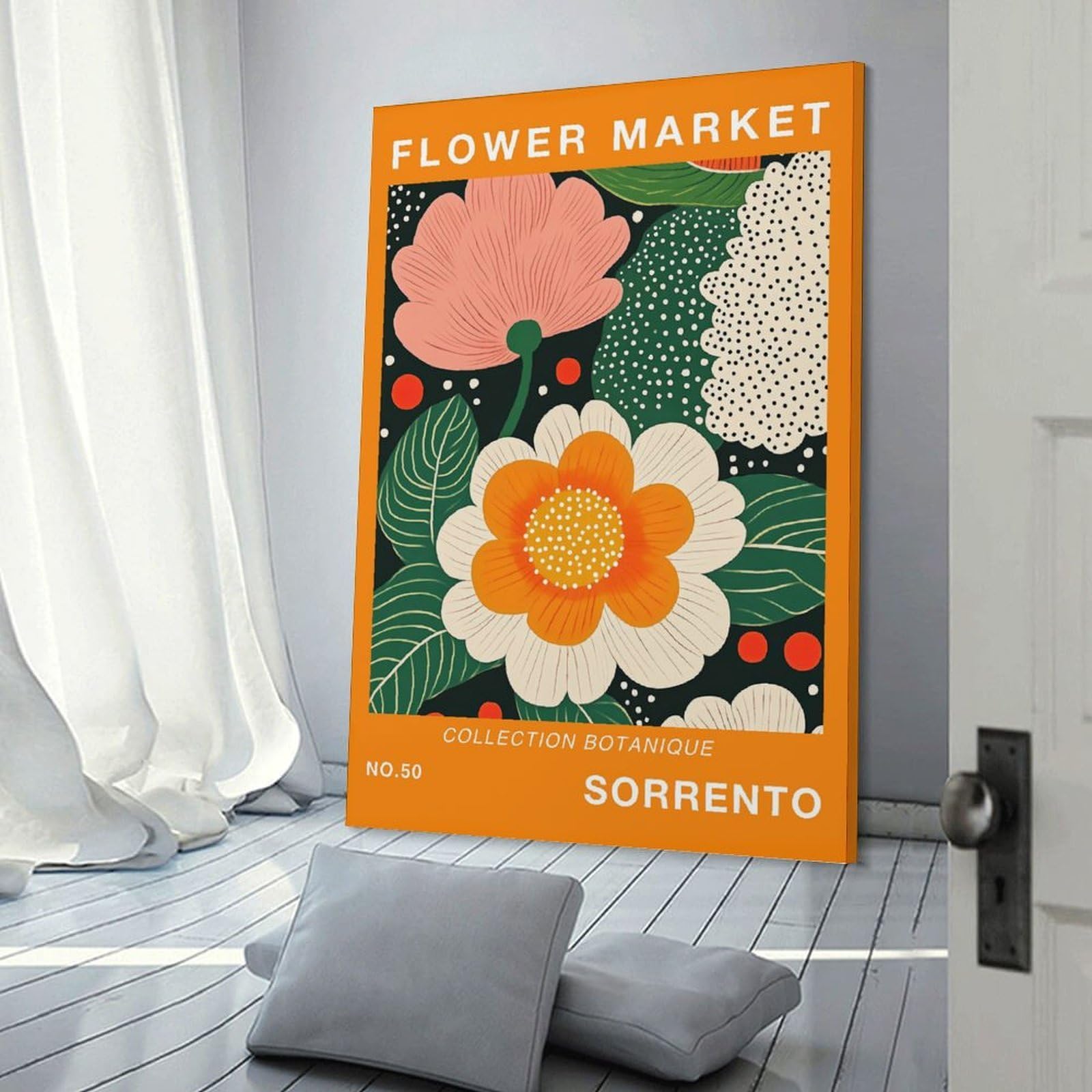 Junmoney Frame-Style-19 Hanging Wall Art Flower Market Sorrento Botanical Travel Art Print, 12X18inch(30X45cm), For Entryway, Lounge Links Or Small Walls, A Neat Decor Update For Hallways