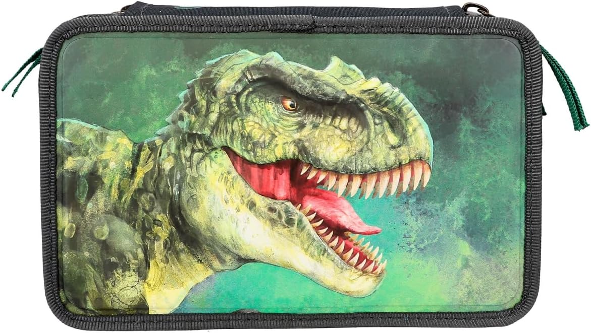 Dino World - Triple Pencil Case - Green With 3D Effect - (0412475)