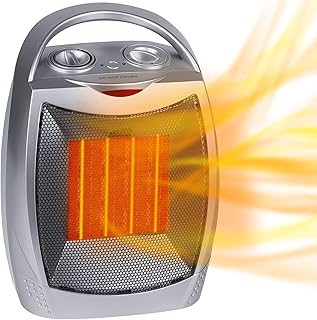 Portable Electric Space Heater 1500W/750W Personal Room Heater with Thermostat, Small Desk Ceramic Heater with Tip Over and Overheat Protection ETL Certified for Office Indoor Bedroom (Silver)