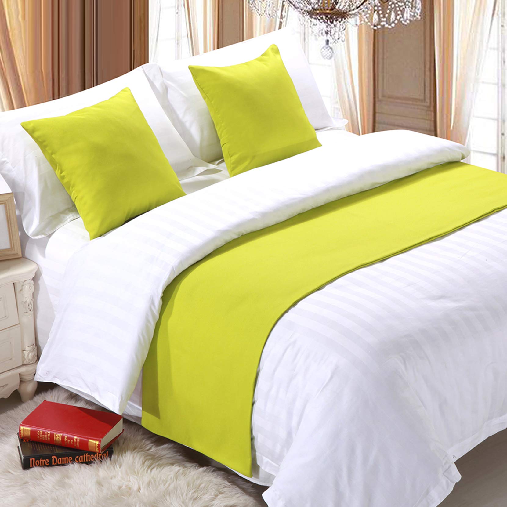 BAMCQ Bed Runner bed runners Hotel bedding premium bed scarf bed flag bed tail pad bed cover bed decoration strip fluorescent green (hug pillow + pillow core) 1