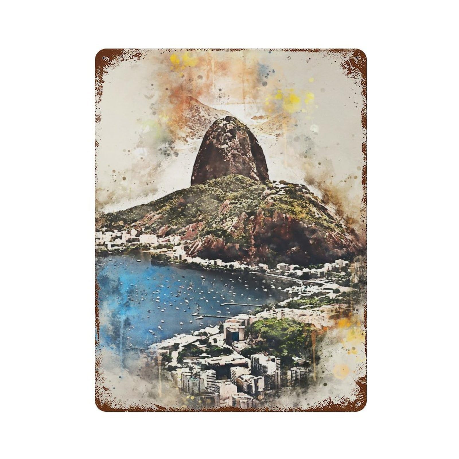 Garage Style Rio in Watercolor Vintage Rust Metal Sign 15.7"x11.8", Rustic Home Decor for Bar And Workshop