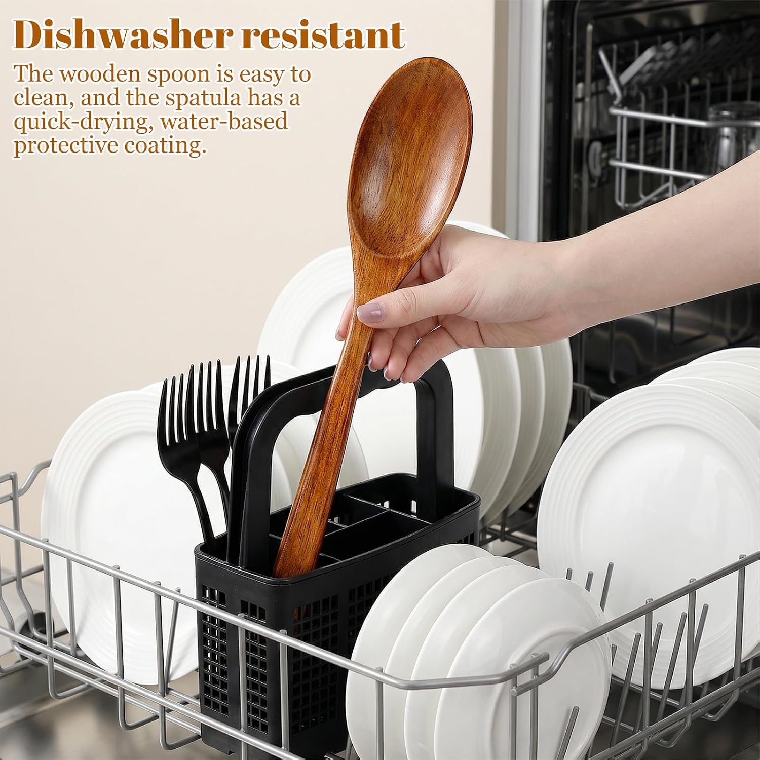 2Pcs 12.8" Wooden Cooking Spoons, Durable, Heat Resistant, Comfort Grip