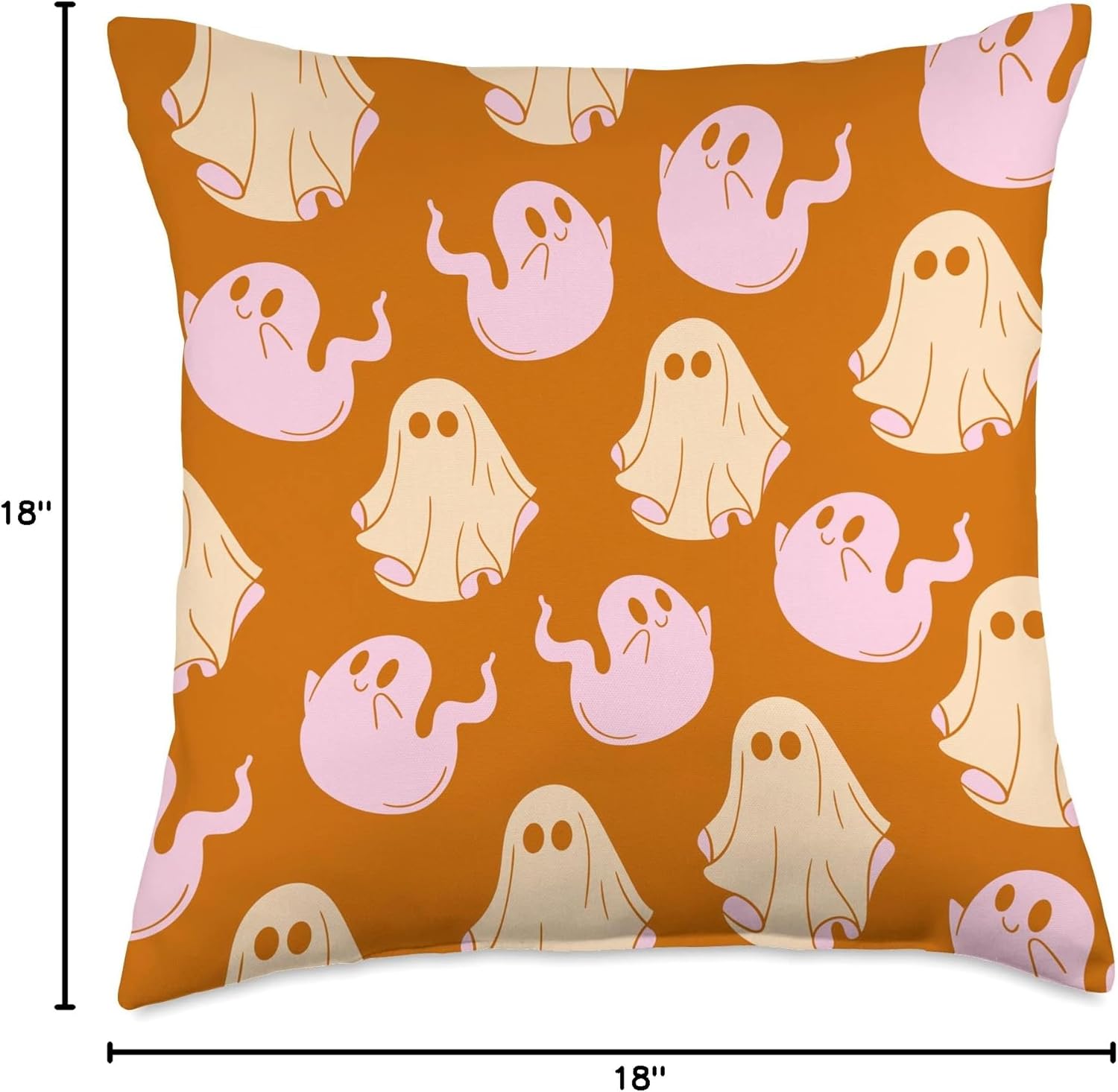 Cute Spooky Ghost Pastel Goth Retro Groovy Halloween Brown Throw Pillow