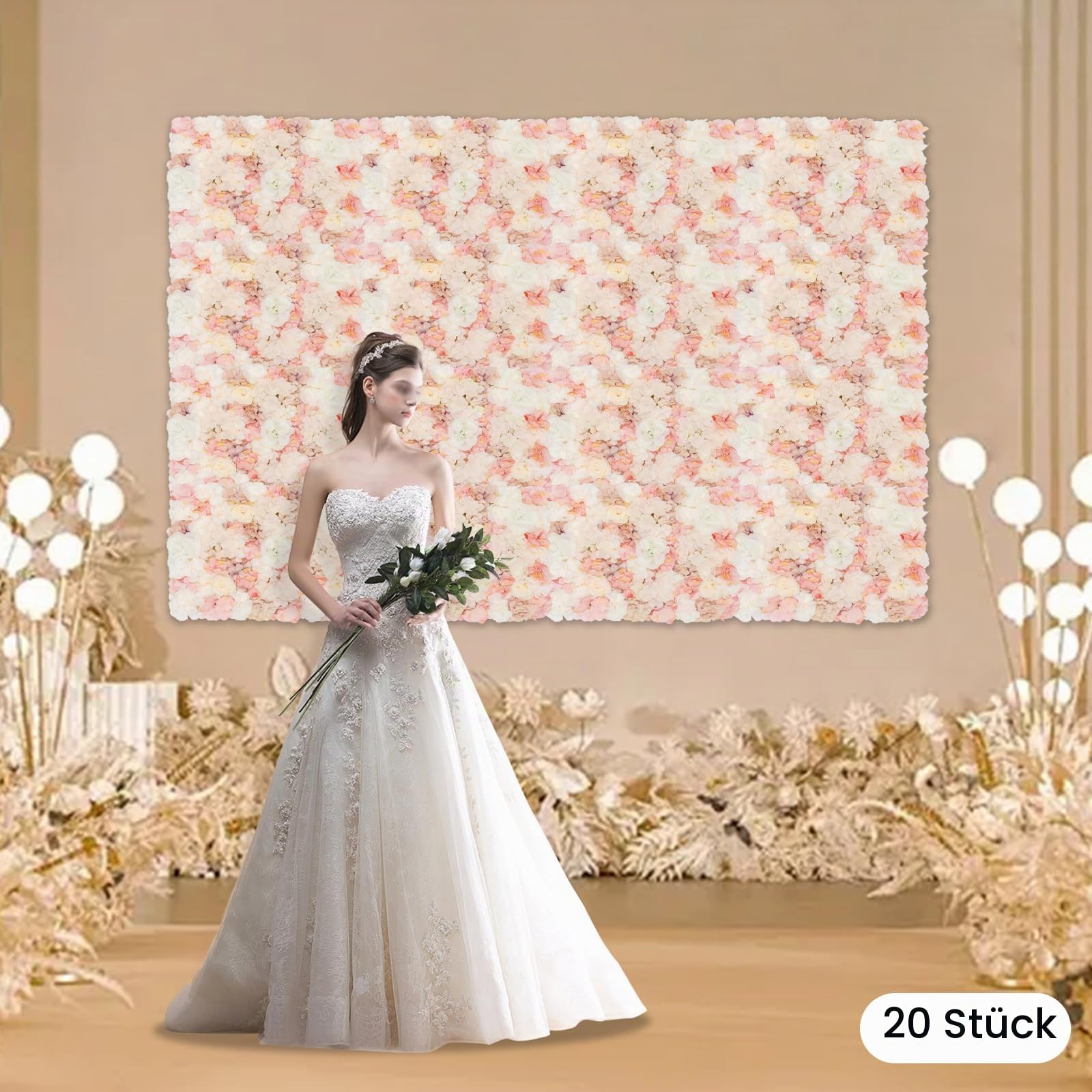 20 Stück Künstliche Blumen-Wandpaneel, 60 x 40 cm, Blumen-Hintergrund, Kunstblumen Deko Rosenwand Dahlienrose Blumenwand Deko Dekoblumen für Party Hochzeit Heimdekoration