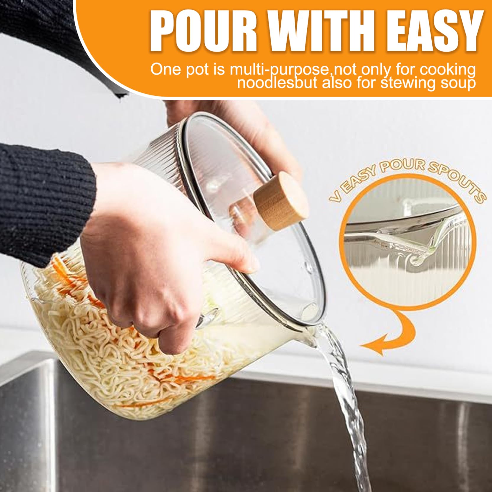 Pentola In Vetro Con Coperchio Pentola A Coste In Vetro Borosilicato Resistente Al Calore Da 2, 3 Litri Con Manici, Pentole Trasparenti Sicure Per Zuppe, Latte, Alimenti Per Bambini