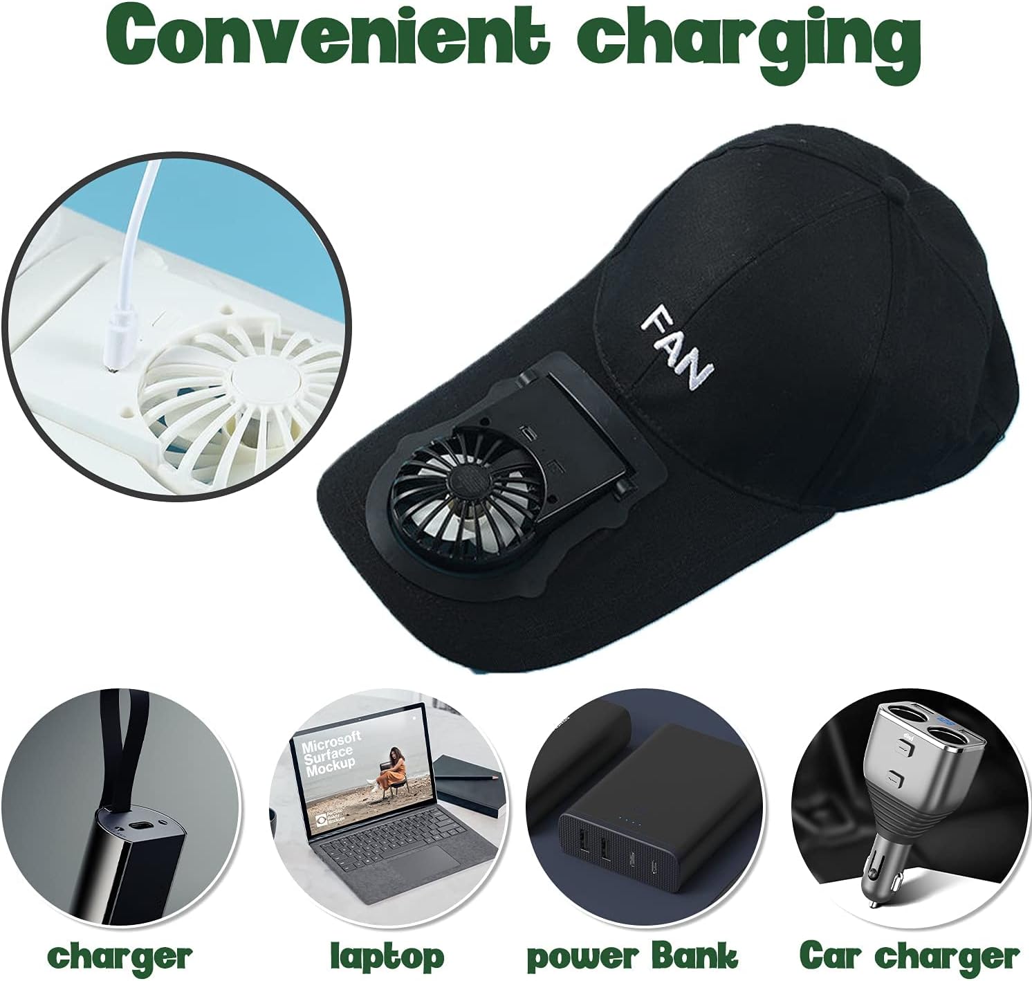 CTCK Winning Fan Hat-Men's Women's Novelty Hat-Hat with Fan Built in Solar-USB Charging Women's Sun Hats-Men's Sun Hats