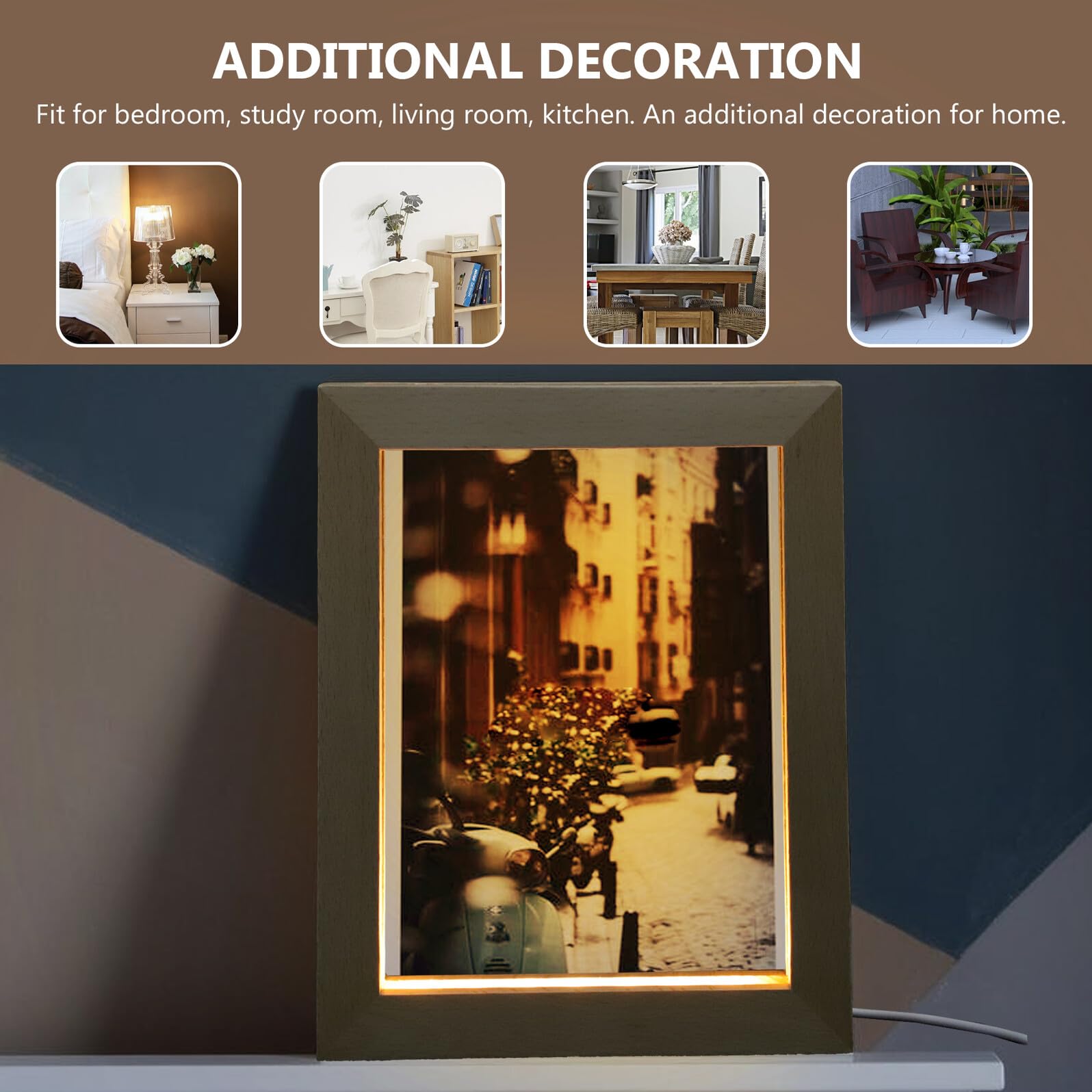 Marco de Fotos Luminoso LED 3D Luz Cálida Marco de Madera Maciza 230X170 MM Soporte Creativo para Fotos Decorativas Luz Nocturna Pequeña para Hogar y Oficina