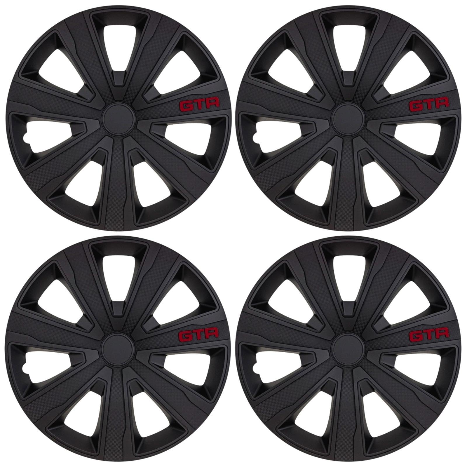 Copricerchi di alta qualità, 15 pollici, colore nero opaco, con scritta, set di 4 copricerchi per cerchioni in acciaio, copricerchi per una protezione ottimale dei cerchioni (GTR/nero opaco + scritta)