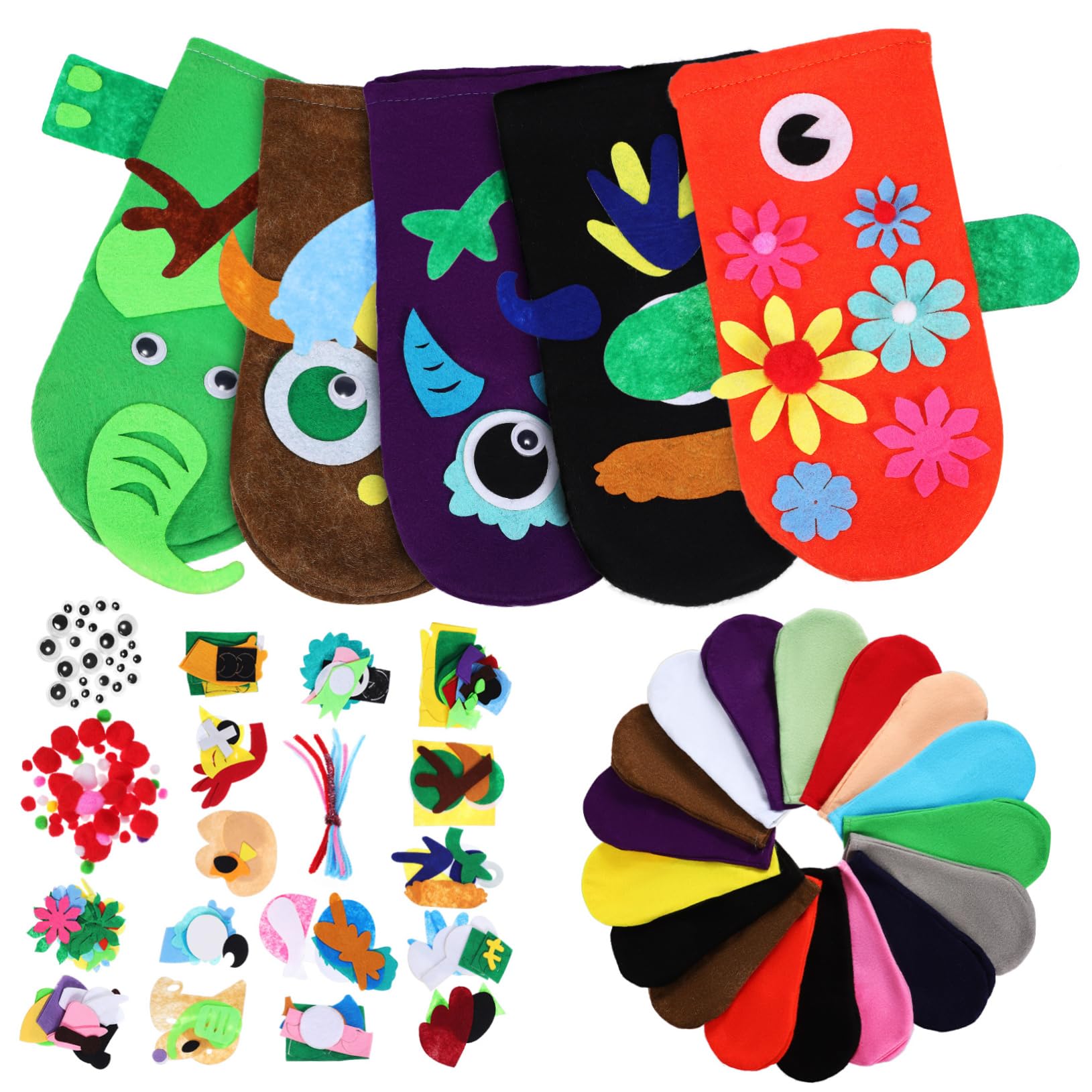 POPETPOP Kit la Creazione di Burattini a Mano in Feltro 24,5x14 Cm, Set Fai da Te per Ragazzo Ragazza Accessori Colorati e Materiali per Burattini Animali, Giocattolo Educativo