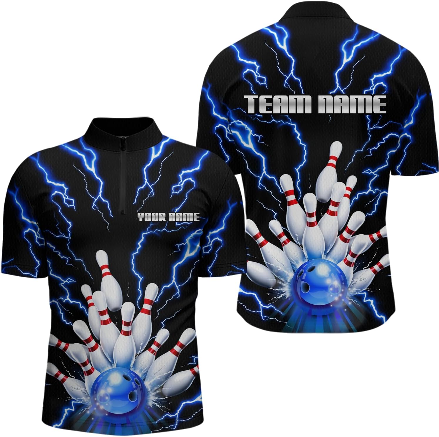 Thunder Lightning Bowling Shirt Custom Bowling Jersey for Men Women Bowling Polo Shirt Team Bowling 1/4 Zip Shirt