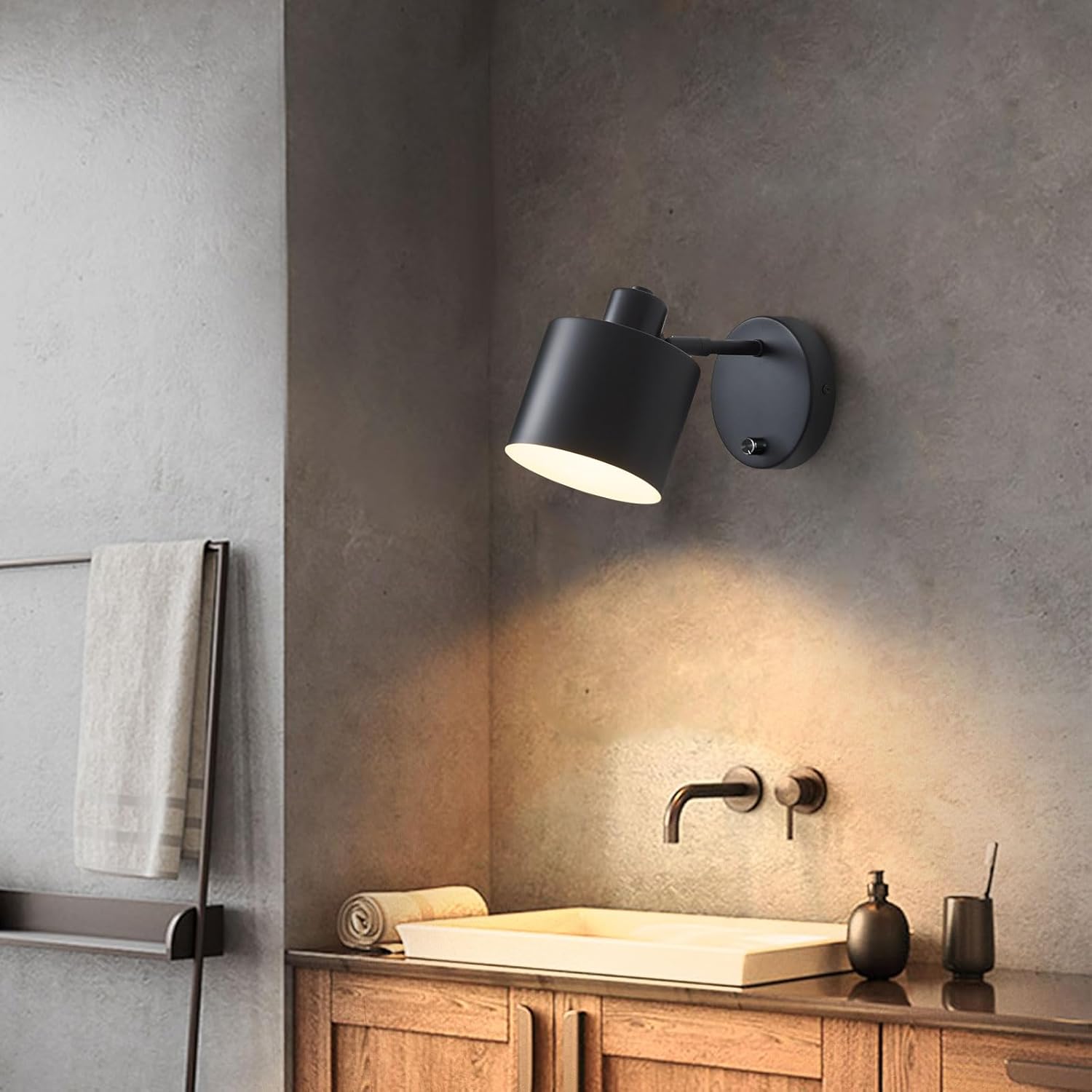 LIGHTESS Wall Sconce with Switch Farmhouse Wall Sconces with on Off Dimmer Black Industrial Hardwired Wall Lights Rustic Dimmable Wall Lamp for Bedroom Living Room Hallway,Set of Two