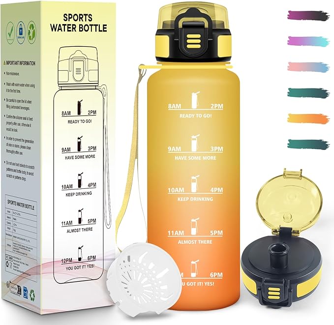Botella Agua 1500ML, Motivacional y A Prueba de Fugas, Cantimplora, Portátil, Botella Gimnasio, Marcador de Tiempo, Cantimplora para Gimnasio, Trabajo, Camping, Senderismo