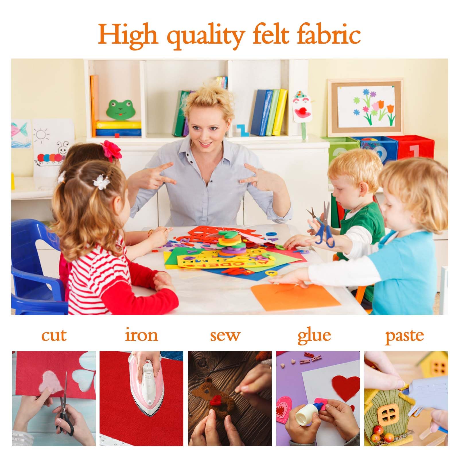 45Pcs Felt Fabric Sheets 6 x 6 inches, Assorted Colors Non Woven Felt Sheets, 1mm Thick Felt Fabric Square for Kids, DIY Sewing Crafts, Embroidering, School Projects, Patchwork, Festival Decoration