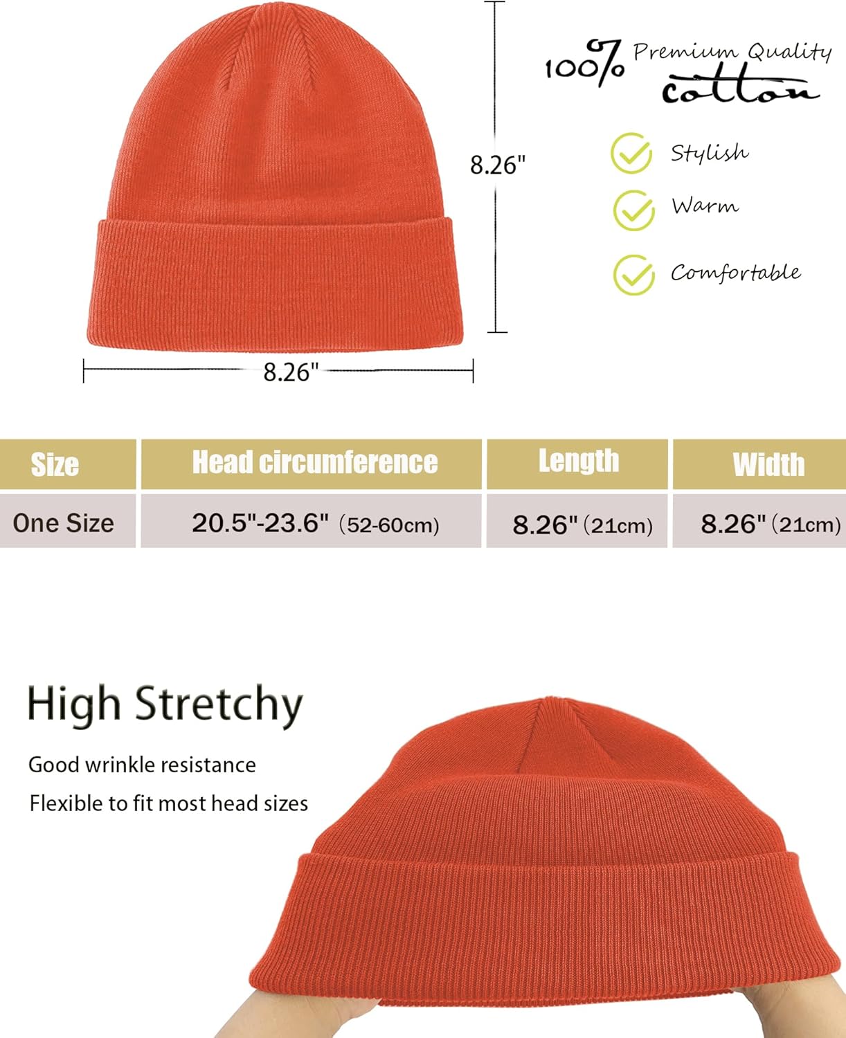 100% Cotton Beanie Hat- Unisex Ultra Soft Winter Warm Stretch Knit Cuffed Hats Fisherman Beanies Skull Cap - Image 2