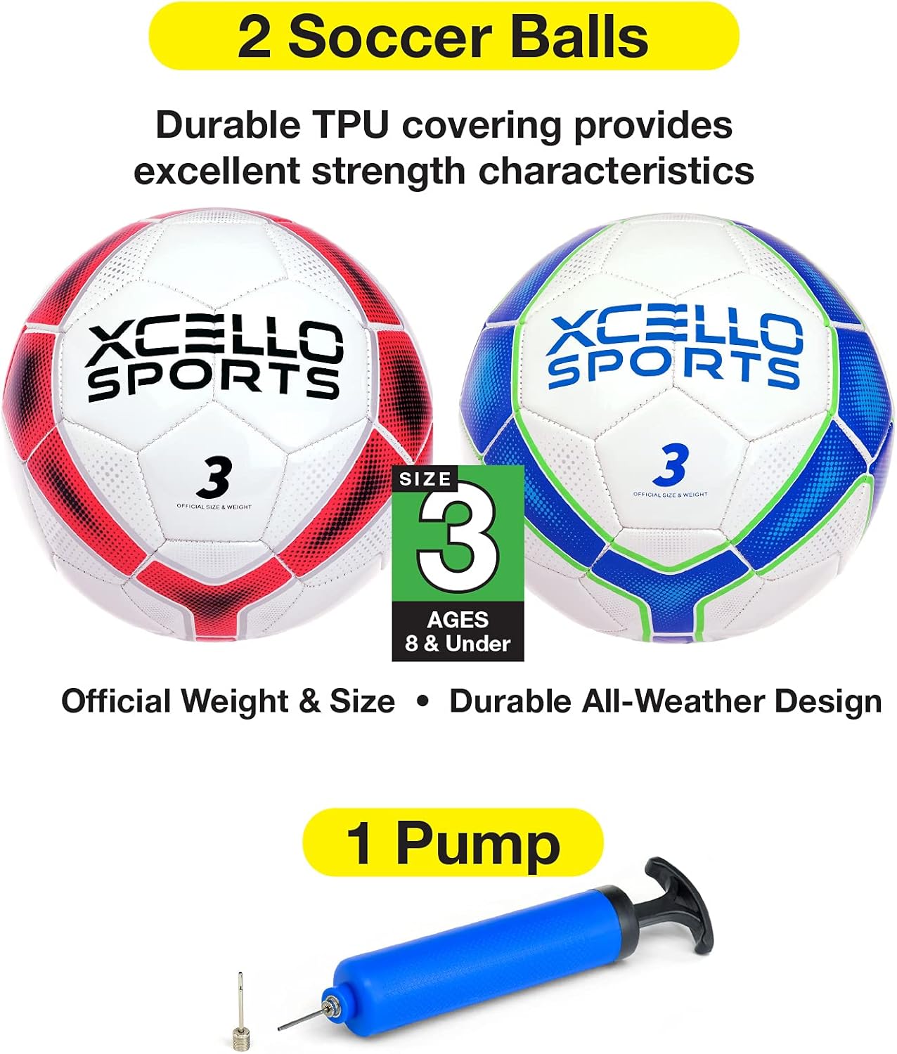 Xcello Sports Soccer Ball Assorted Graphics with Pump Made with TPU Material (Available in Size 3, Size 4, and Size 5) : Sports & Outdoors