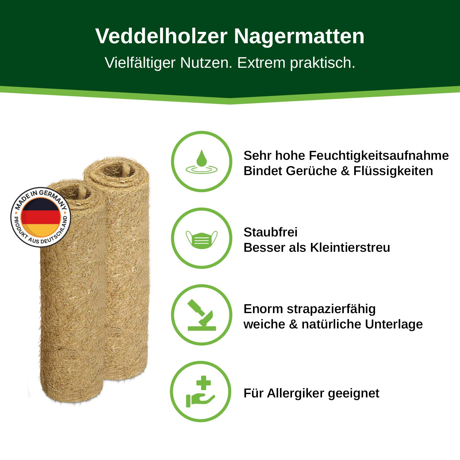 Veddelholzer 3 Hanfmatten für Nager Kaninchen Käfige & Gehege von Meerschweinchen Hamstern Nagerteppich aus Hanf als Zubehör Käfige Höhlen & Schlafplätze für Kleintiere Kaninchenstall Hasenstall - 5