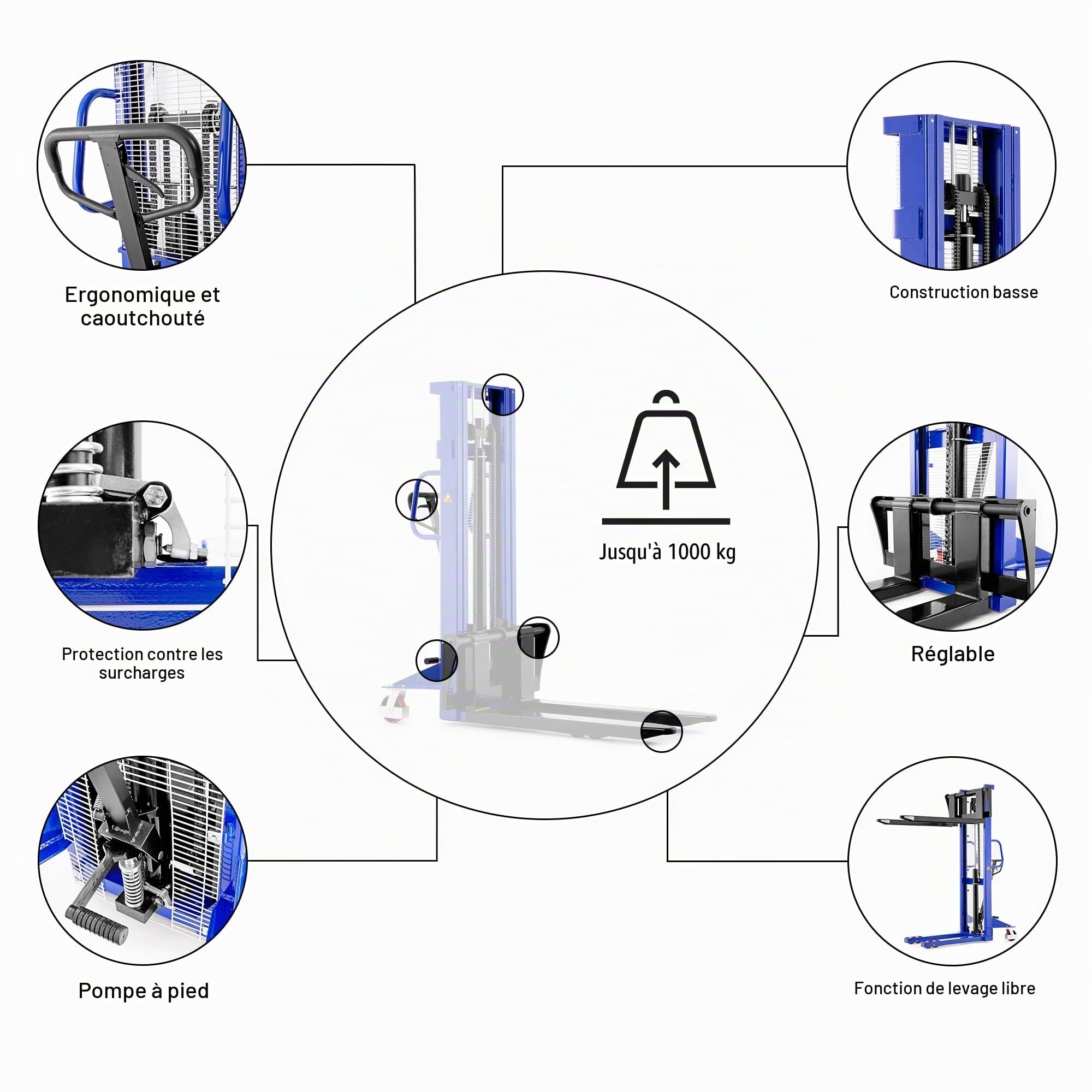 Pallit Gerbeur FLEX Manuel Hydraulique | Fourches Reglables | 1 000 kg | Levage 1 600 mm | Chariot Elevateur pour Entrepot et Atelier