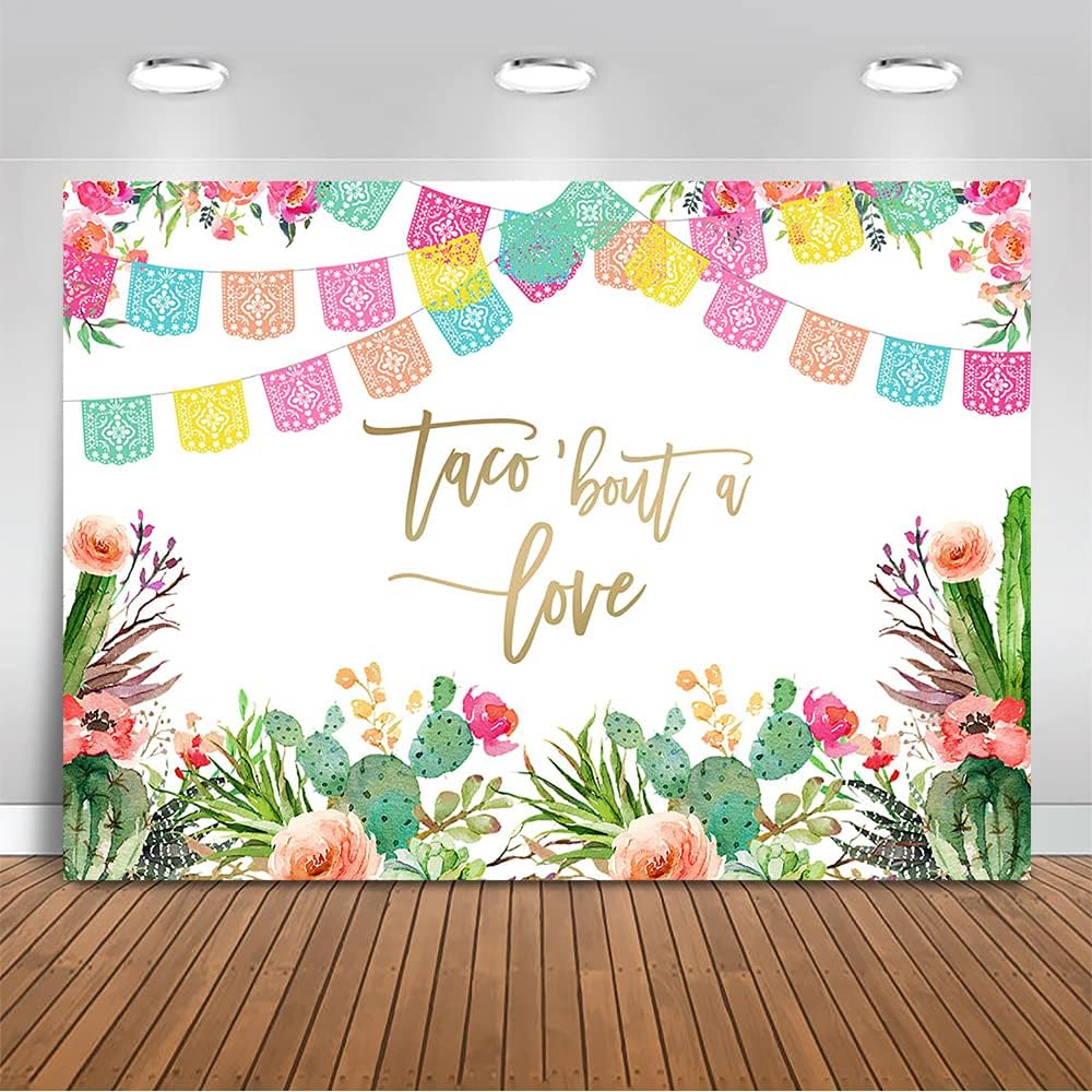 Mocsicka Taco Bout Love Backdrop Mexican Fiesta Theme Bridal Shower Party Decoration Bachelorette Wedding Engagement Photo Background (10x7ft(120x84 inch))