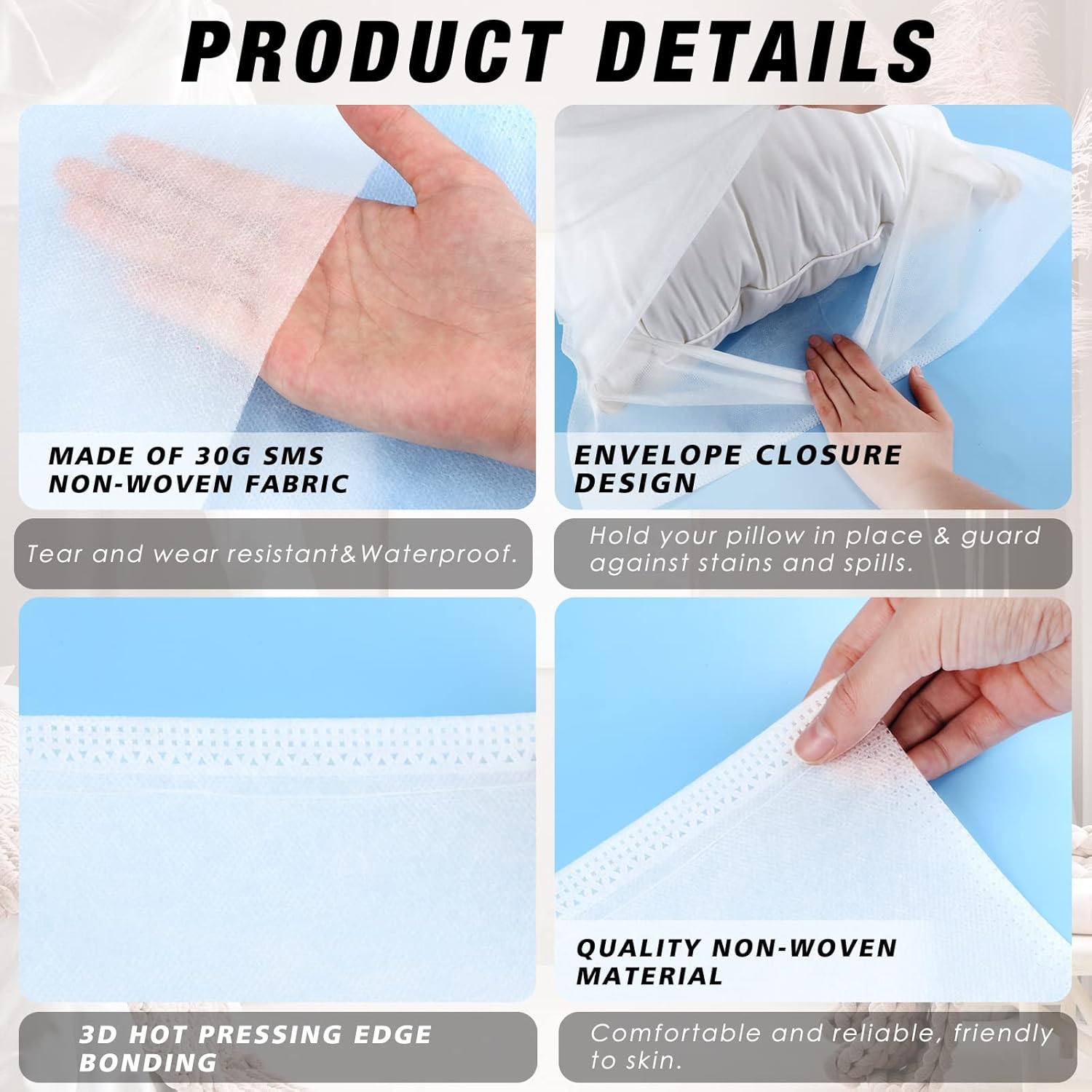 50 Pieces Disposable Pillowcases Single Use Pillow Case 21 x 30 Inches White Pillow Case with Envelope Closure Standard Size Spa Pillow Covers Against Stains and Spills for Hotel Travel