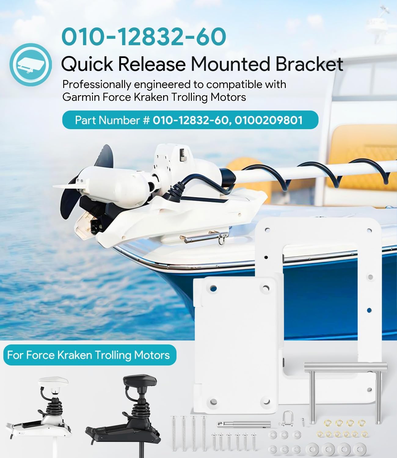 Schnellwechsel-Halterungsplatten-System Ersatz für Garmin Force Kraken Trolling-Motor- OEM Ersatz [010-12832-60| 0100209801 ] - Weiß