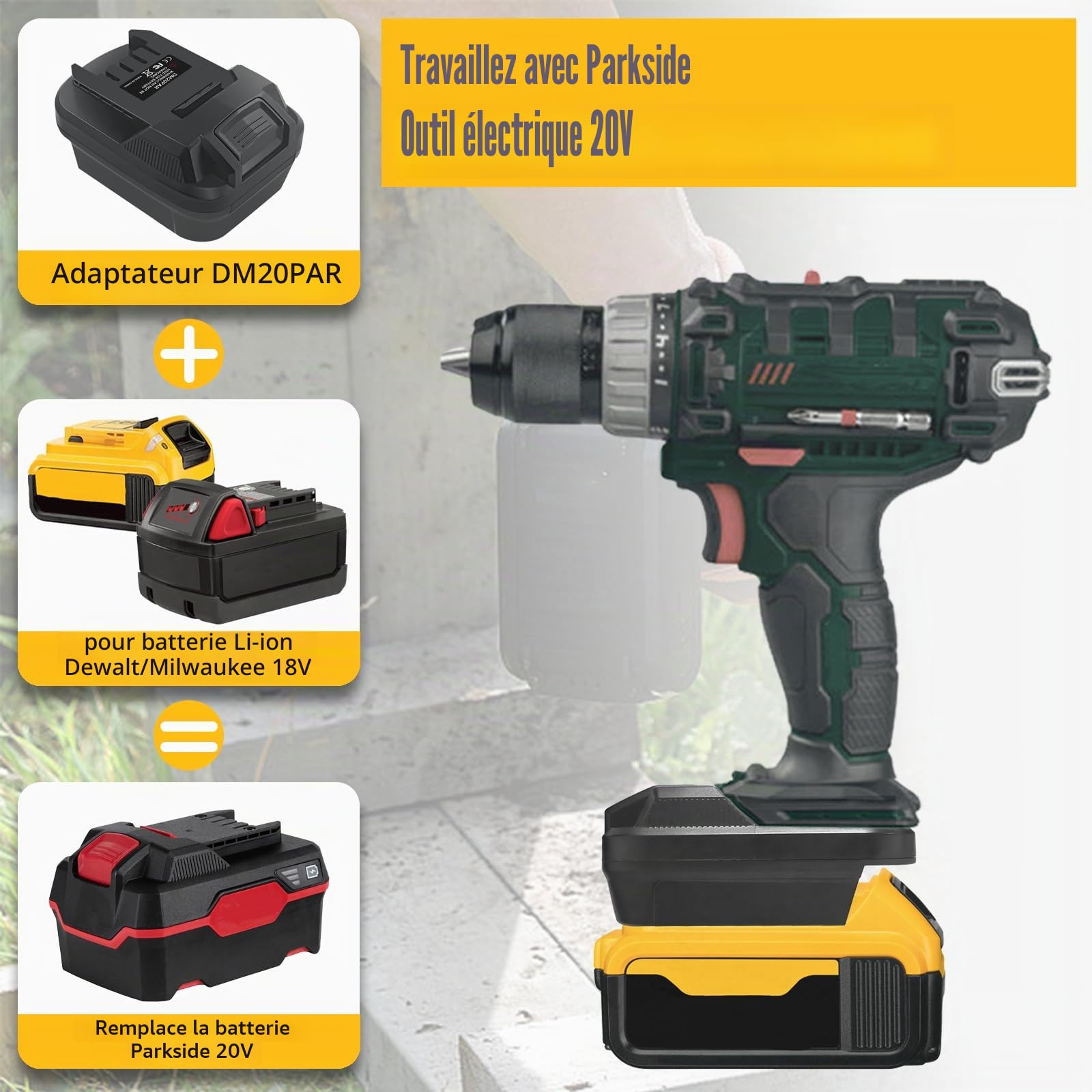 Adaptateur de batterie pour Milwaukee 18 V pour Dewalt 20 V Convert vers batterie Parkside 20 V