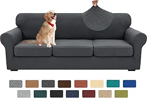 XINEAGE 2025 New 4 Pieces Extra Large Couch Covers for 3 Cushion Sofa Super Stretch Sofa Cover for 3 Large Seat Cushion Universal Slip Cover for Living Room (Dark Gray), 91"-110"(3 Cushions)