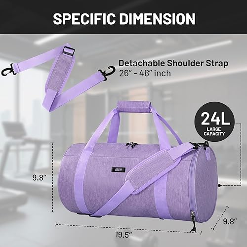 Miniatura 4 de MIER Bolsa de deporte redonda con compartimento para zapatos y bolsillo húmedo, bolsa de mano ligera para hombres y mujeres, entrenamiento, fitness,