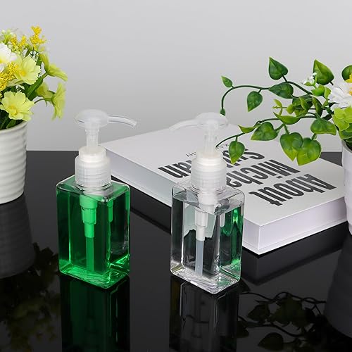 Miniatura 4 de Jansburg - Dispensador de botella de 3.4 onzas líquidas, paquete de 2 unidades, dispensador de loción de plástico cuadrado plano recargable, a