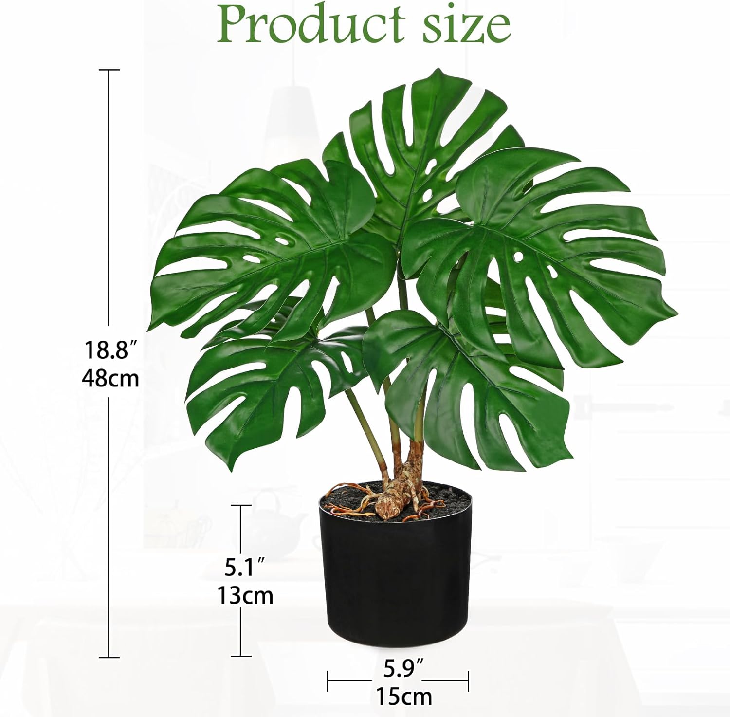 DILATATA Fake Plants Artificial Monstera Plant 18" Faux Potted Monstera Plant Indoor Tropical Palm Fronds with Black Pot for Indoor Home Decor Office Living Room Porch Decor