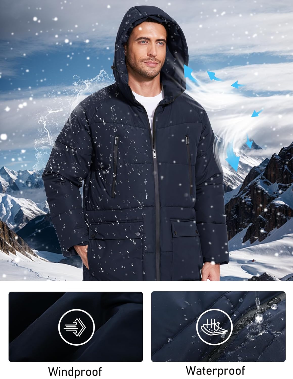 Flygo Men's Long Parka Winter Coats Hooded Puffer Jacket Heavy Warm Water-Resistant Outerwear Cold Weather - Image 2