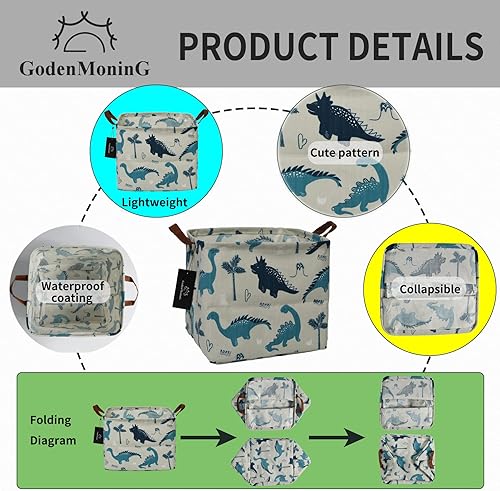 Miniatura 3 de GodenMoninG - Canasta de almacenamiento rectangular de 25 litros de lona impermeable con asas, organizador de juguetes plegable, cestas de estante