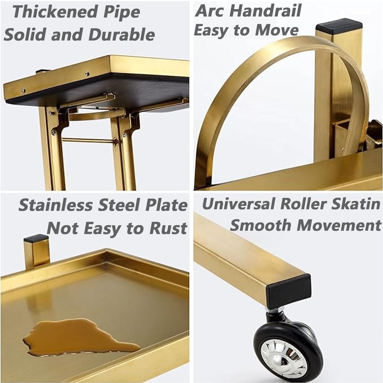 Carrello in metallo per salone, carrello pieghevole a 2 livelli con ruote, carrello portaoggetti in acciaio inossidabile per spa, casa e cucina