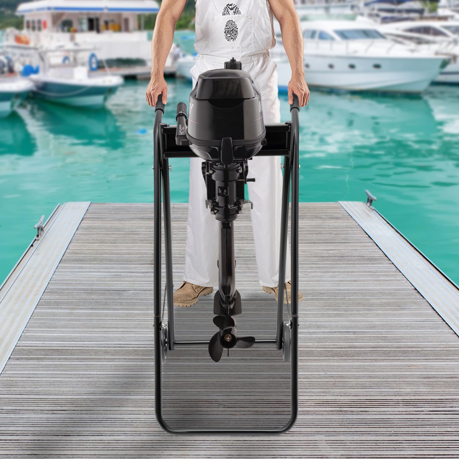 Soporte para motor fueraborda, carro plegable con mango de goma y ruedas de goma, para almacenamiento y transporte de hasta 40 kg
