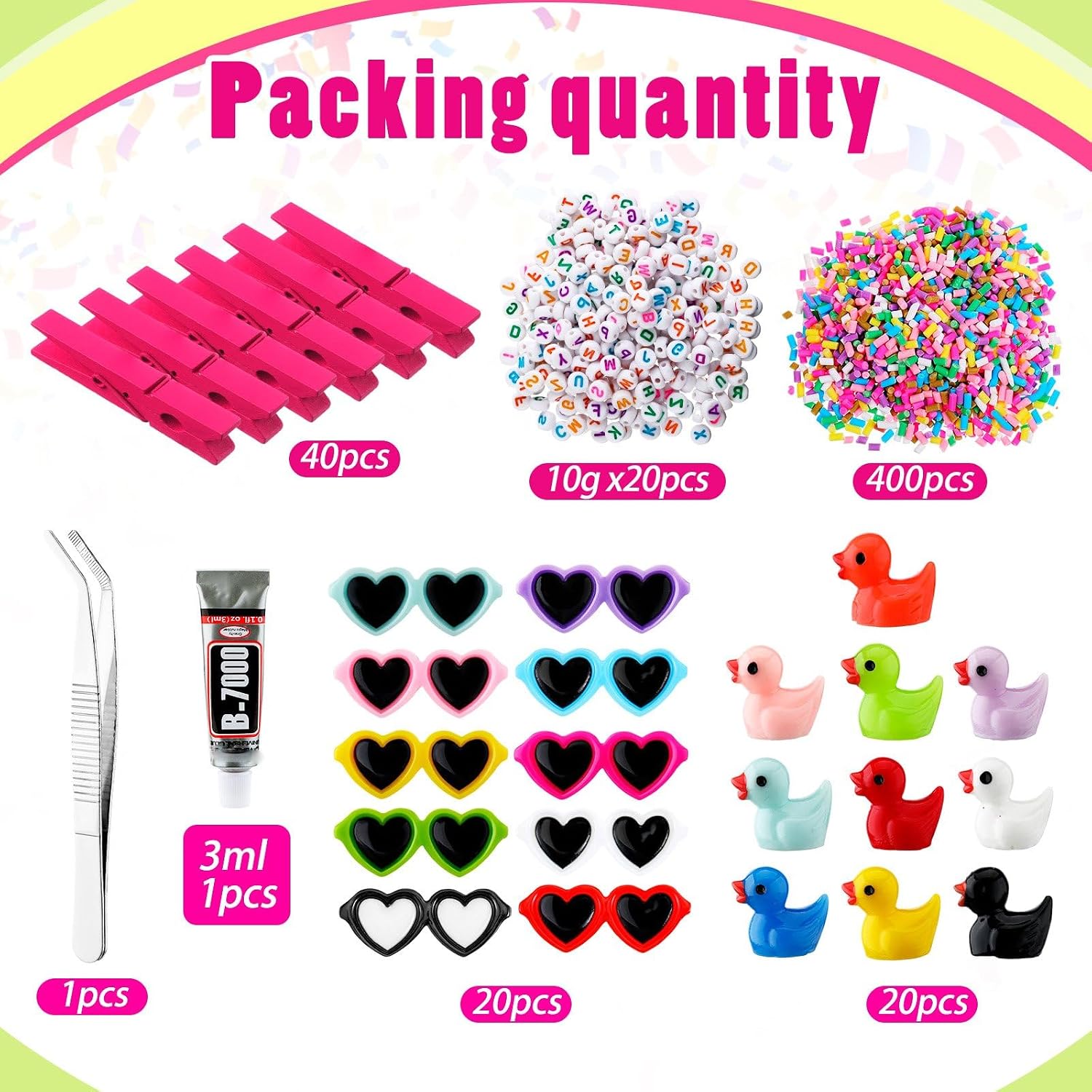 VioraWhite 40 Sets Cheer Pins Multicolored Spirit Clips Volleyball Clothespins for Backpacks 400 Pcs Colored Beads Decorations for Cheer Team Gifts Bulk(Rose Red,Cute) image 3