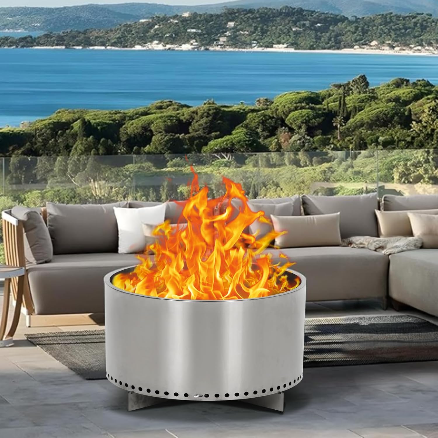Portable Stainless Steel Outdoor Firepit with Air Switch - Ideal for Camping, Patio, Garden Fireplace - Wood Burning with Removable Stand and Ash Pan