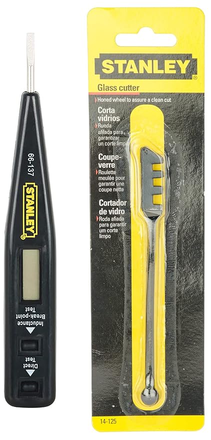 STANLEY 14-125 130mm/5/1/8'' Glass Cutter (Black) & STANLEY 66-137 Digital Detection Tester and Screwdriver (Black)
