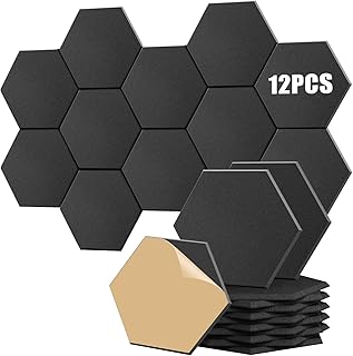 Lot de 12 Panneaux Acoustiques Auto-Adhésif, 30 × 30 × 0,9 cm Panneau Acoustique, Mousse Acoustique Anti-bruit, Haute Densité Hexagonal, pour Studio, Bureau, Chambre, Salon