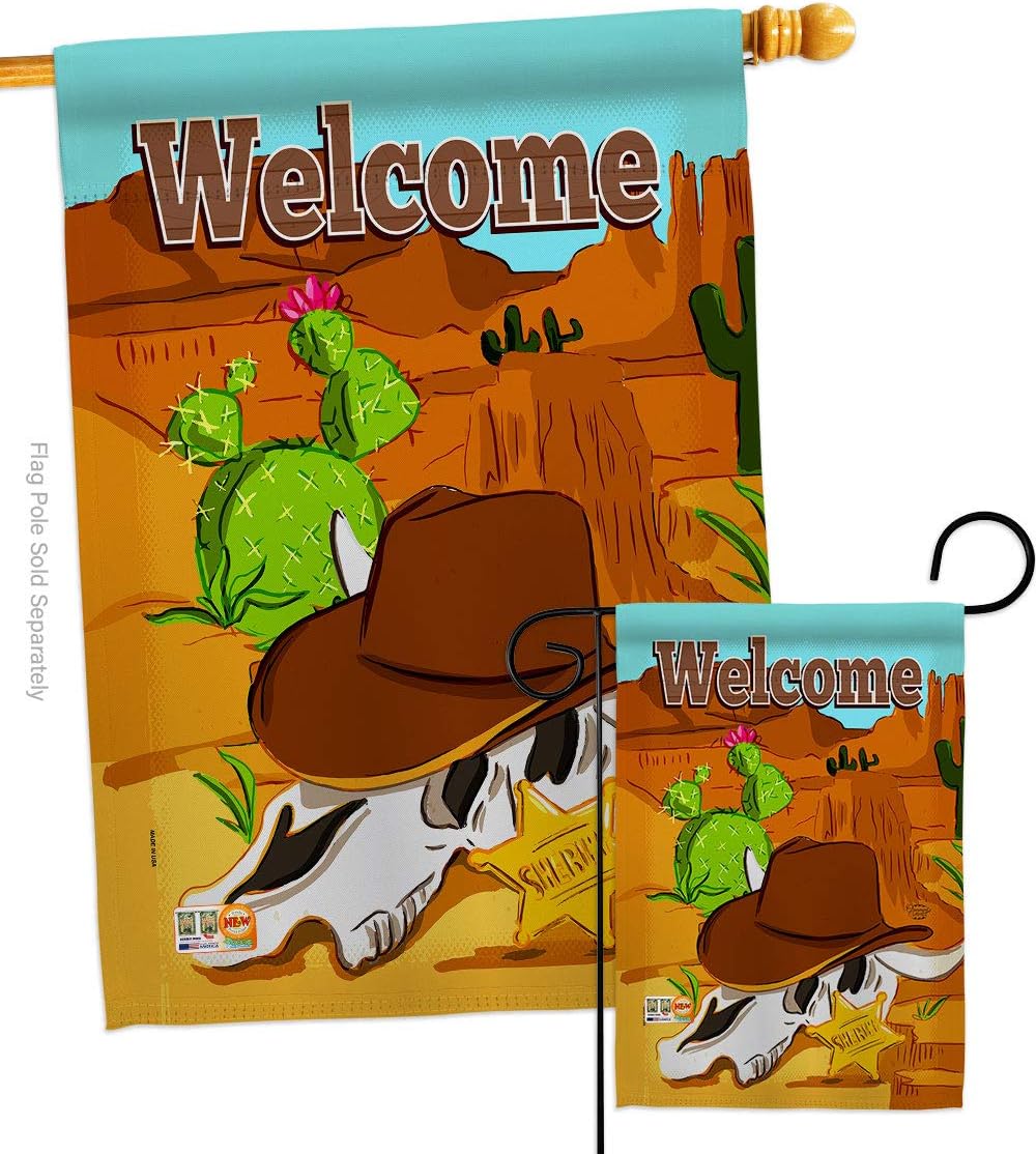Welcome Longhorn Skull Garden House Flag Set Country Living Southwest Desert Cactus Succulent Particular Area Decoration Banner Small Yard Gift Double-Sided, Made in USA